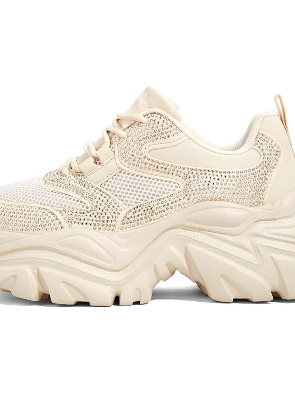 Women's Beige Rhinestone Platform Comfortable Wedge Walking Sneakers Shoes